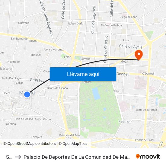 Sol to Palacio De Deportes De La Comunidad De Madrid map
