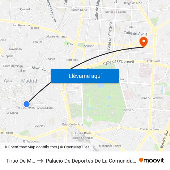 Tirso De Molina to Palacio De Deportes De La Comunidad De Madrid map