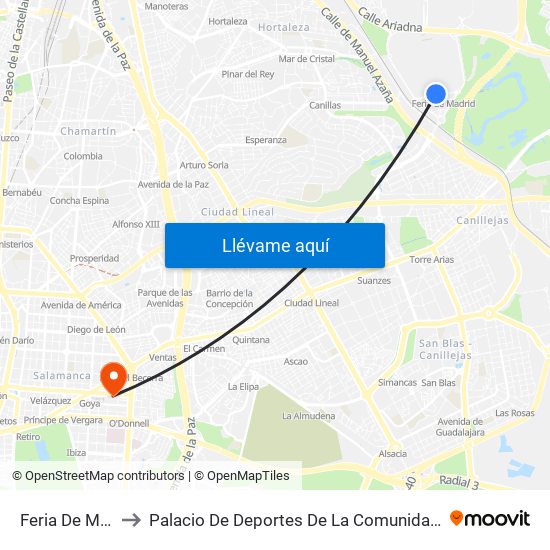 Feria De Madrid to Palacio De Deportes De La Comunidad De Madrid map
