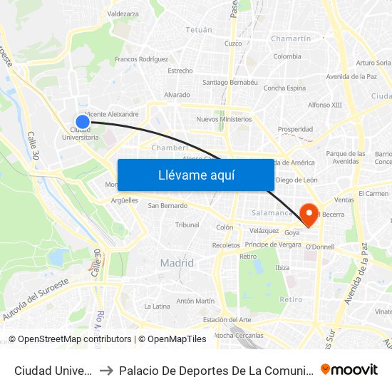 Ciudad Universitaria to Palacio De Deportes De La Comunidad De Madrid map