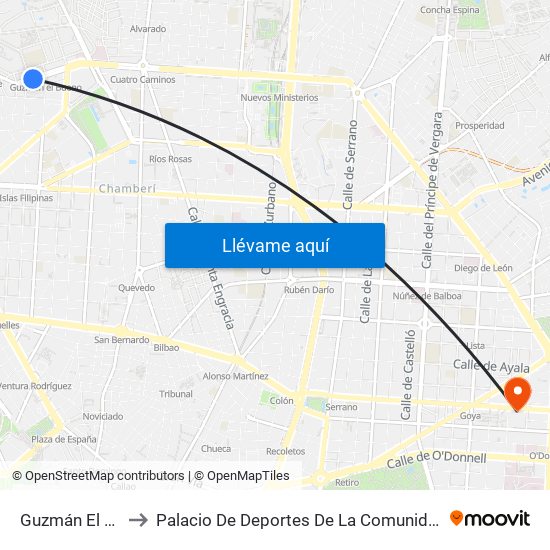 Guzmán El Bueno to Palacio De Deportes De La Comunidad De Madrid map
