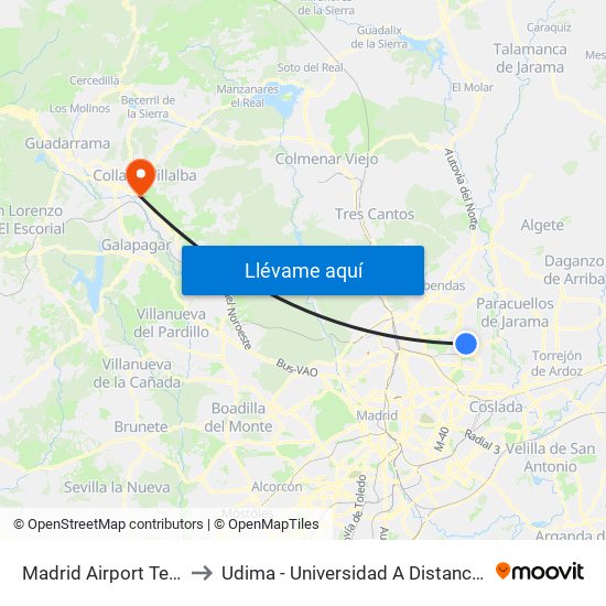 Madrid Airport Terminal 4 to Udima - Universidad A Distancia De Madrid map