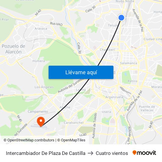 Intercambiador De Plaza De Castilla to Cuatro vientos map