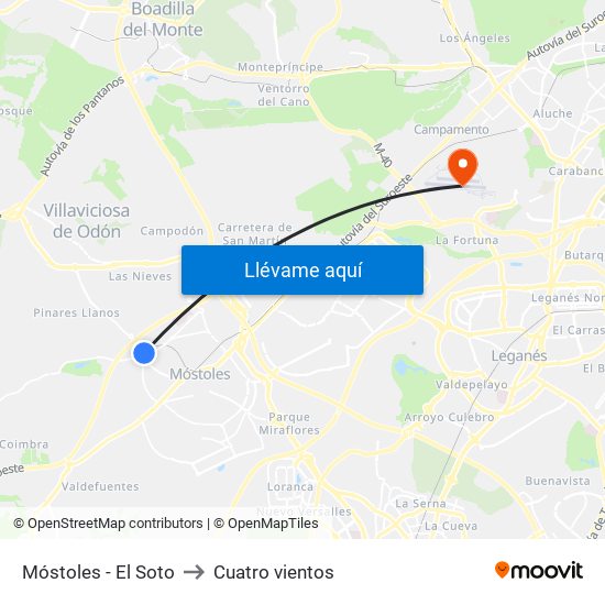 Móstoles - El Soto to Cuatro vientos map
