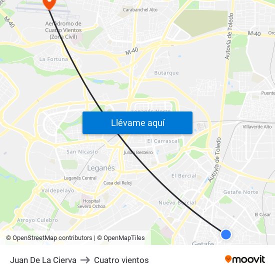 Juan De La Cierva to Cuatro vientos map