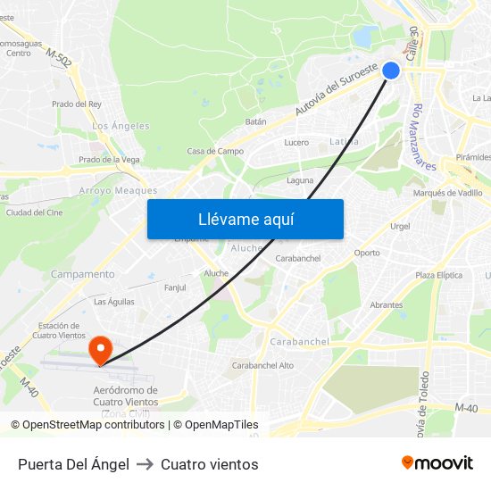 Puerta Del Ángel to Cuatro vientos map