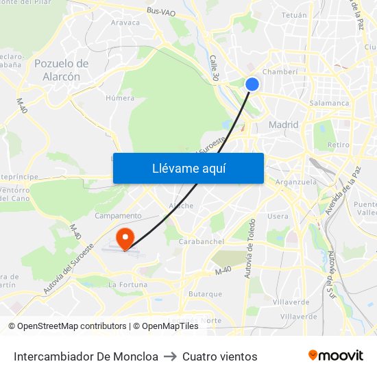 Intercambiador De Moncloa to Cuatro vientos map