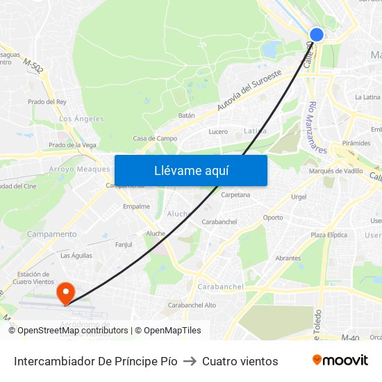 Intercambiador De Príncipe Pío to Cuatro vientos map