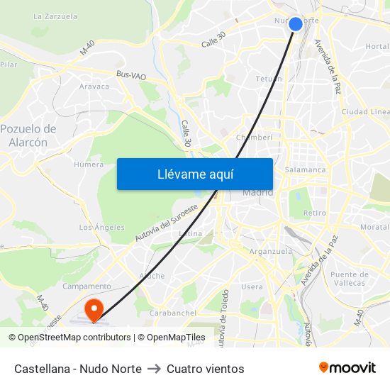 Castellana - Nudo Norte to Cuatro vientos map