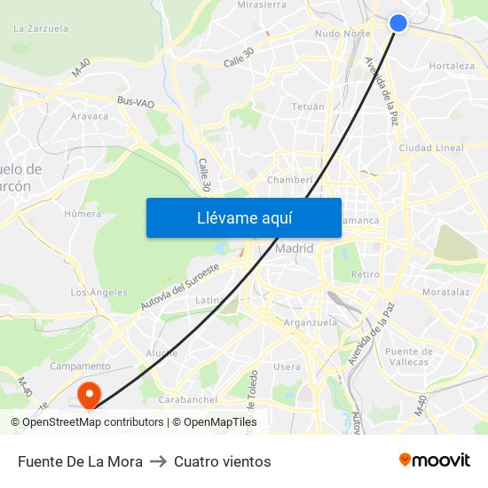 Fuente De La Mora to Cuatro vientos map