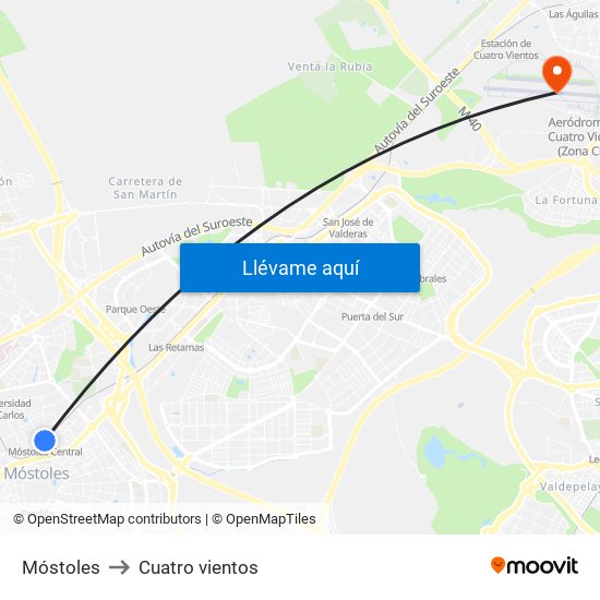 Móstoles to Cuatro vientos map