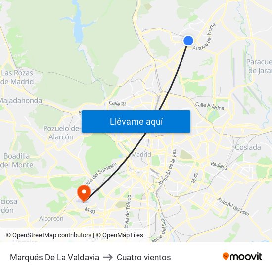 Marqués De La Valdavia to Cuatro vientos map