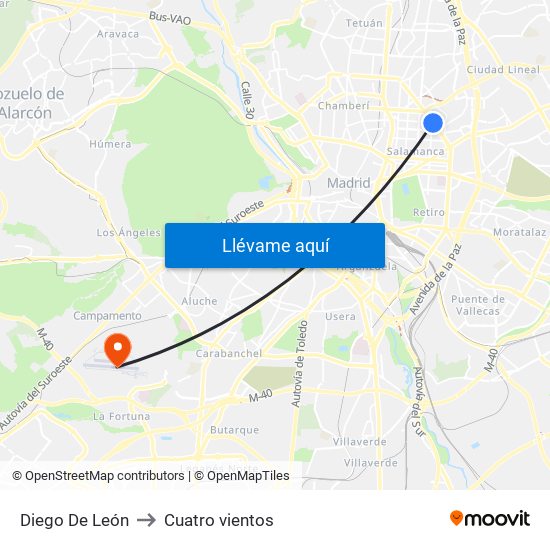 Diego De León to Cuatro vientos map