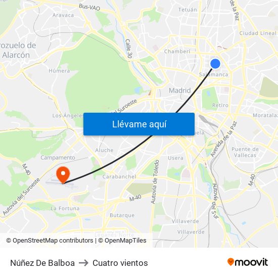 Núñez De Balboa to Cuatro vientos map