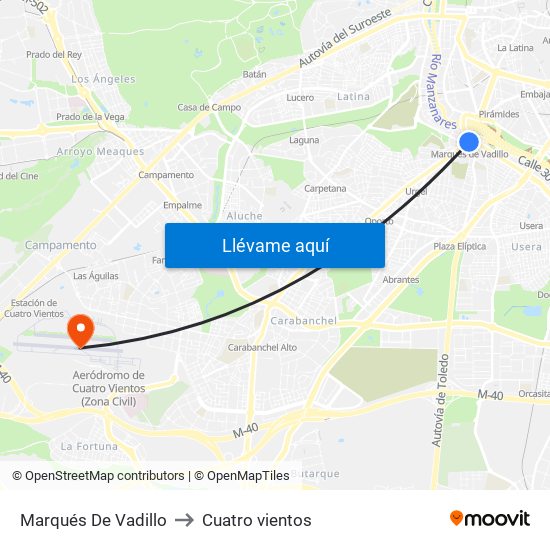 Marqués De Vadillo to Cuatro vientos map