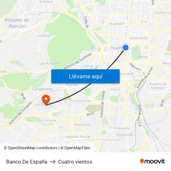 Banco De España to Cuatro vientos map