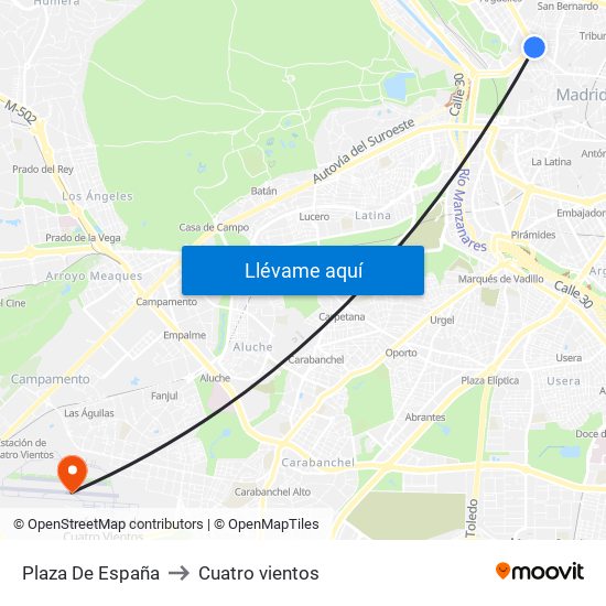 Plaza De España to Cuatro vientos map