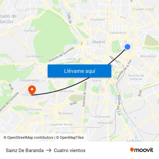 Sainz De Baranda to Cuatro vientos map