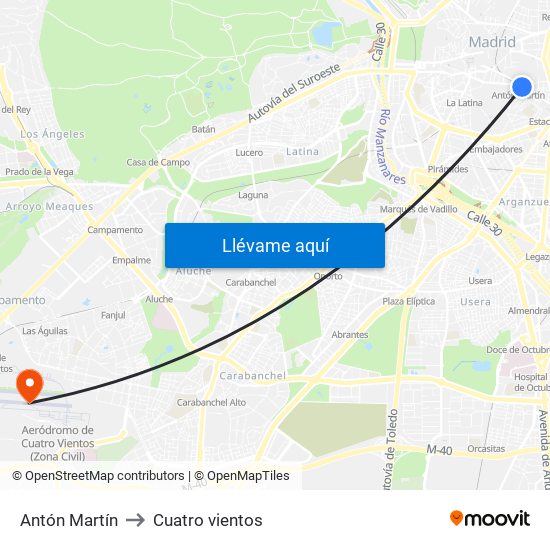 Antón Martín to Cuatro vientos map