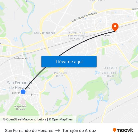 San Fernando de Henares to Torrejón de Ardoz map