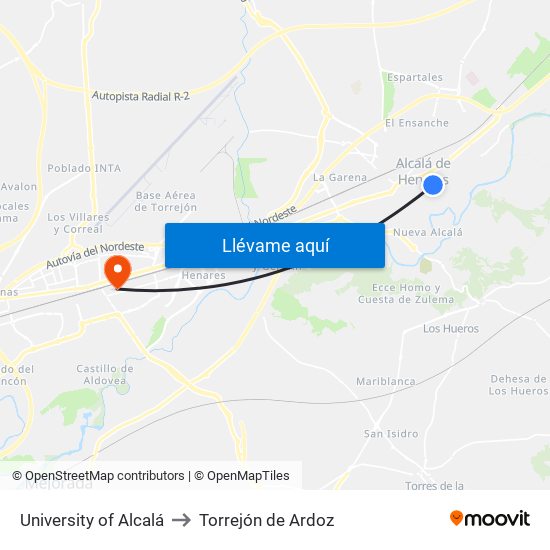 University of Alcalá to Torrejón de Ardoz map