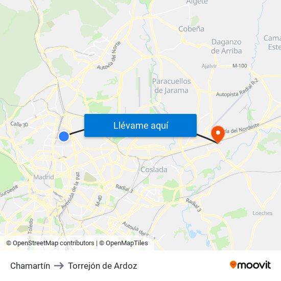 Chamartín to Torrejón de Ardoz map