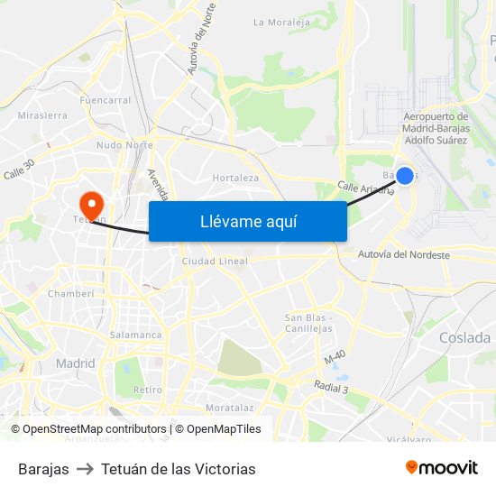 Barajas to Tetuán de las Victorias map