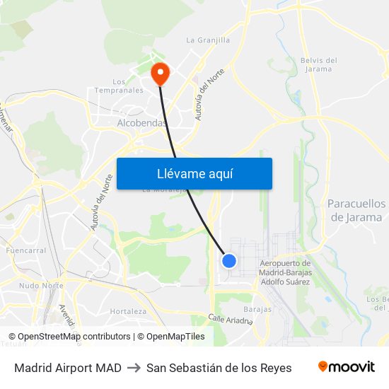 Madrid Airport MAD to San Sebastián de los Reyes map