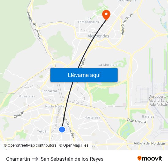 Chamartín to San Sebastián de los Reyes map