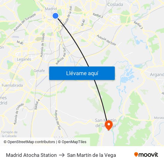 Madrid Atocha Station to San Martín de la Vega map