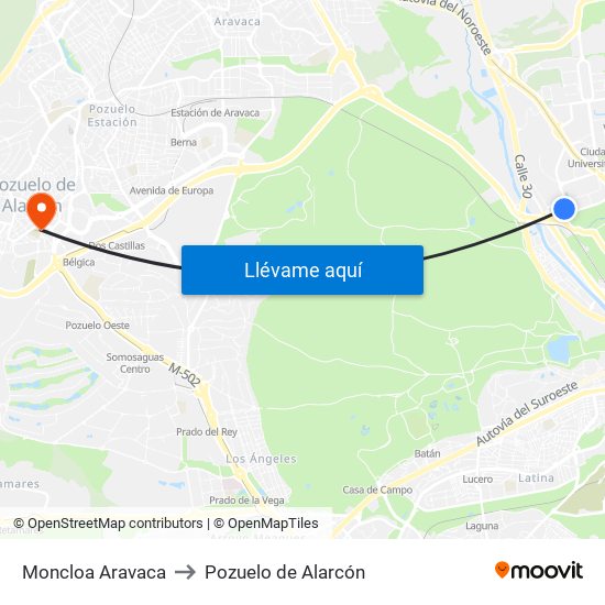 Moncloa Aravaca to Pozuelo de Alarcón map