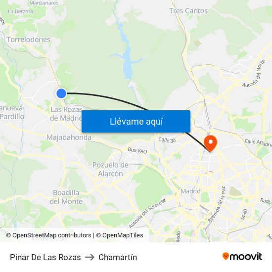 Pinar De Las Rozas to Chamartín map