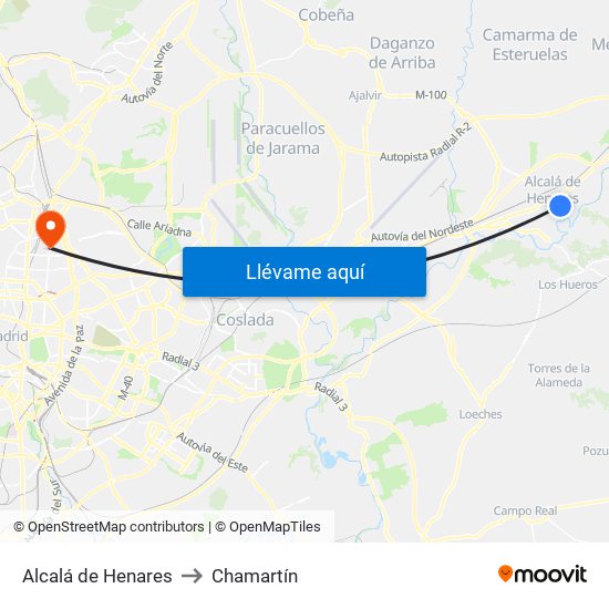 Alcalá de Henares to Chamartín map