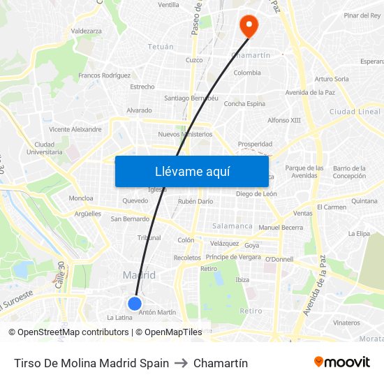 Tirso De Molina Madrid Spain to Chamartín map