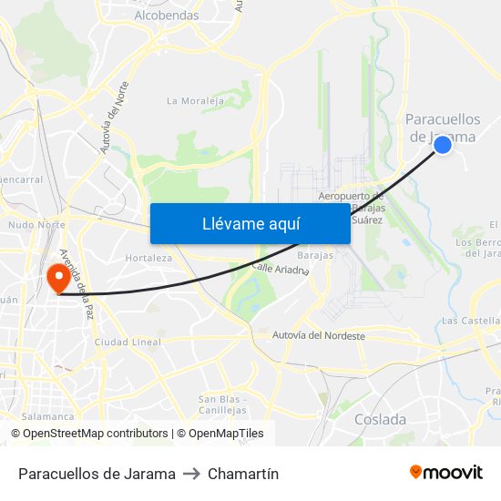 Paracuellos de Jarama to Chamartín map