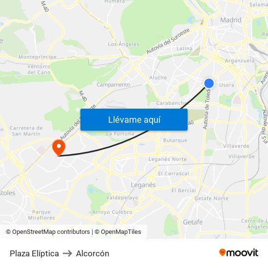 Plaza Elíptica to Alcorcón map