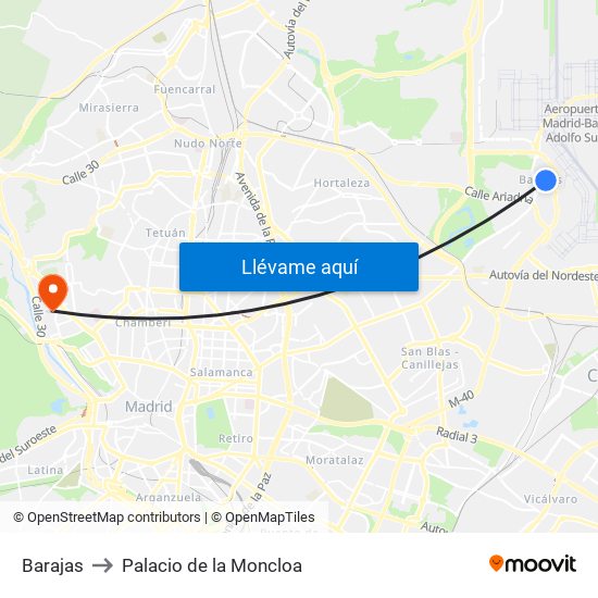 Barajas to Palacio de la Moncloa map