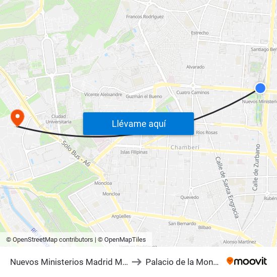 Nuevos Ministerios Madrid Metro to Palacio de la Moncloa map