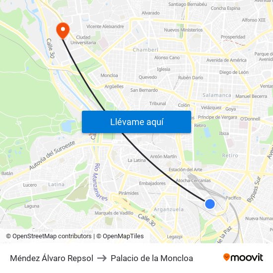 Méndez Álvaro Repsol to Palacio de la Moncloa map