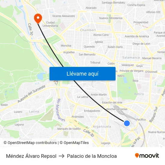 Méndez Álvaro Repsol to Palacio de la Moncloa map