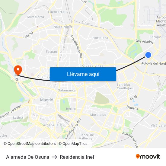 Alameda De Osuna to Residencia Inef map