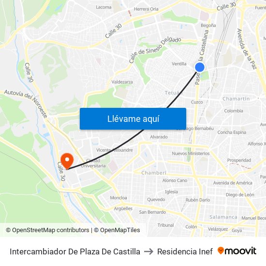 Intercambiador De Plaza De Castilla to Residencia Inef map