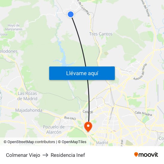 Colmenar Viejo to Residencia Inef map