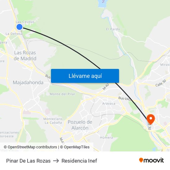 Pinar De Las Rozas to Residencia Inef map