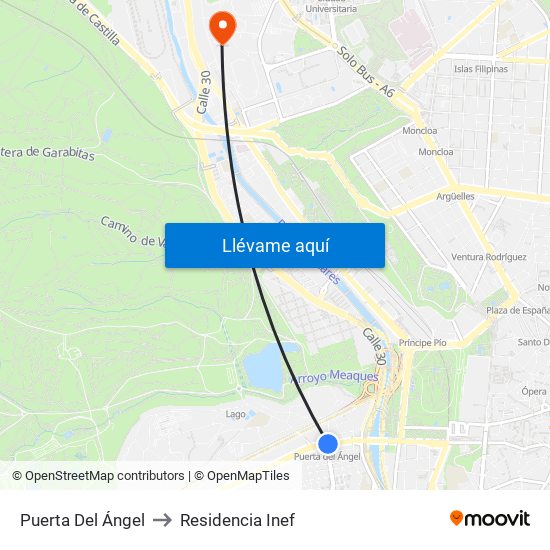Puerta Del Ángel to Residencia Inef map