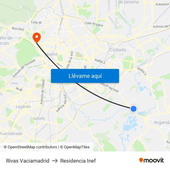 Rivas Vaciamadrid to Residencia Inef map