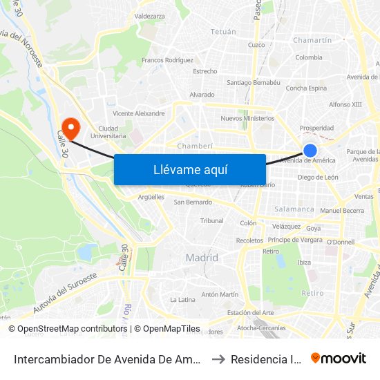 Intercambiador De Avenida De América to Residencia Inef map