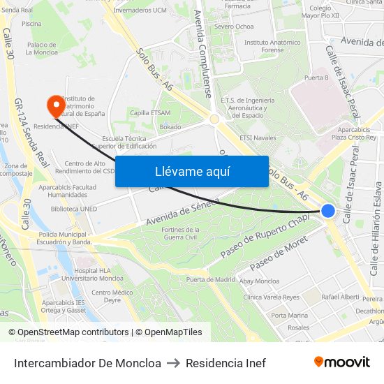 Intercambiador De Moncloa to Residencia Inef map