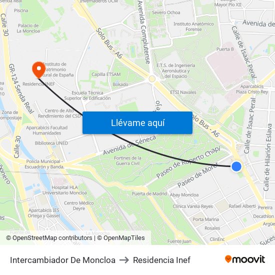 Intercambiador De Moncloa to Residencia Inef map