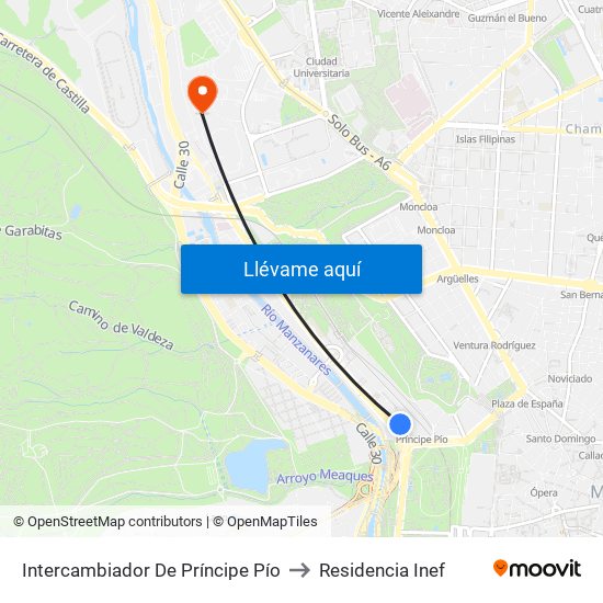 Intercambiador De Príncipe Pío to Residencia Inef map